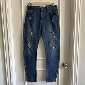 One Teaspoon 28 Skinny Jeans Distressed Scallywags Ankle Bowed Legs